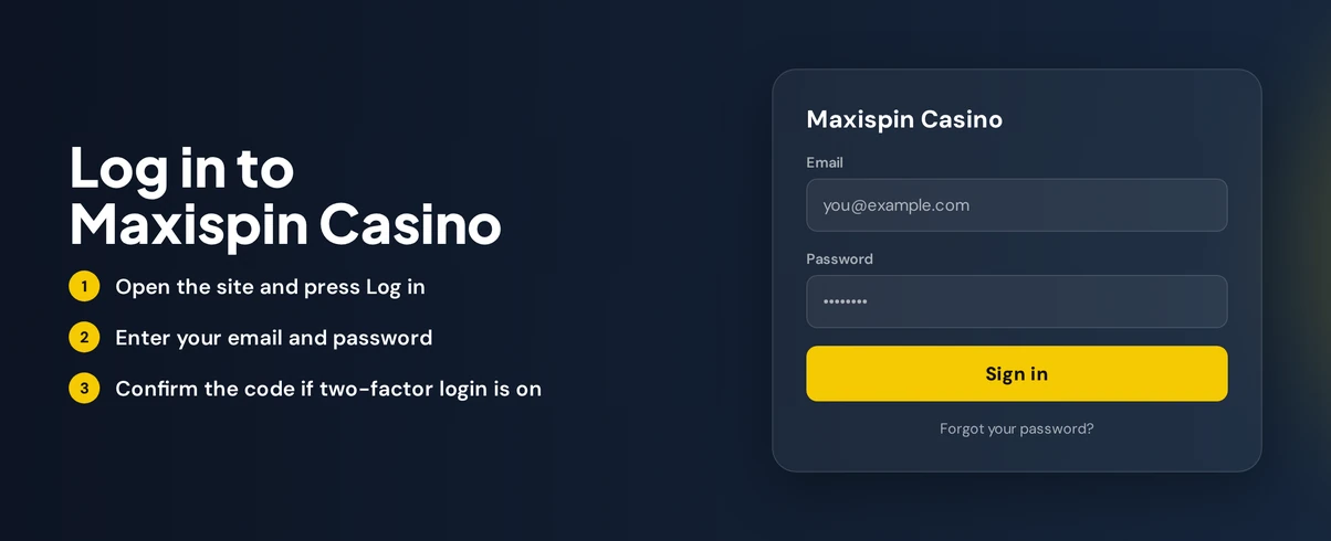 View casino sign-in form.