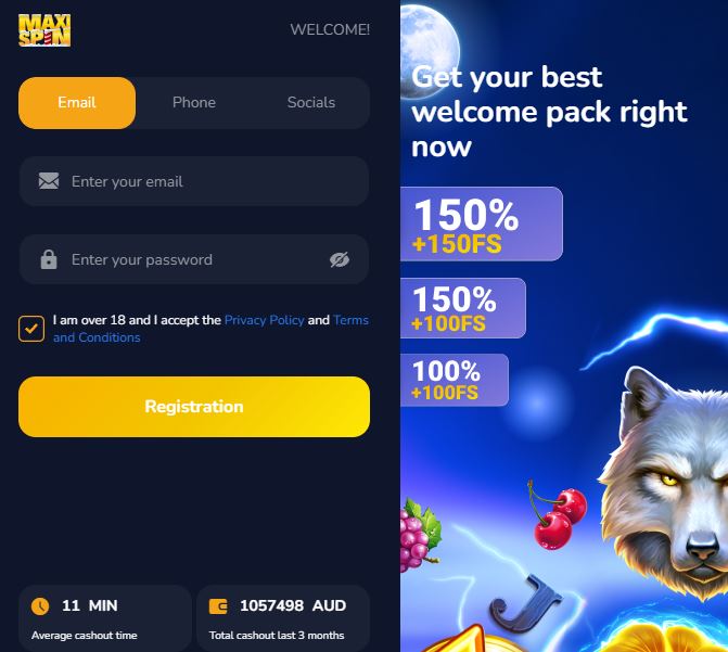 Register new account using email phone or socials 