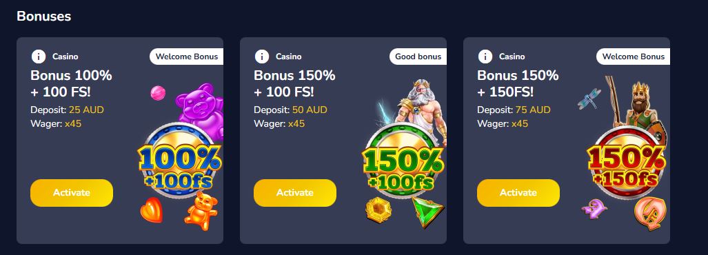 Claim welcome bonuses with free spins and deposits